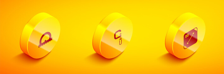 Set Isometric Protractor, Micrometer and Diagonal measuring icon. Vector