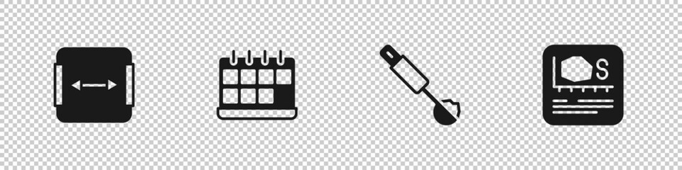 Set Area measurement, Calendar, Measuring spoon and icon. Vector