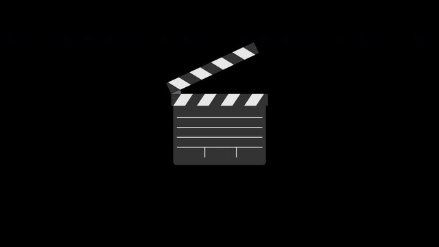 Motion graphic video animation. Movie and film clapperboard icon. Design cinema filmmaking clapper board