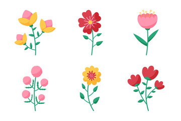Hand drawn design element flower collection. Set six elements