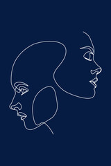 Surreal Faces Continuous line, drawing of set faces and hairstyle, fashion concept, woman beauty minimalist, vector illustration pretty sexy. Contemporary portrait