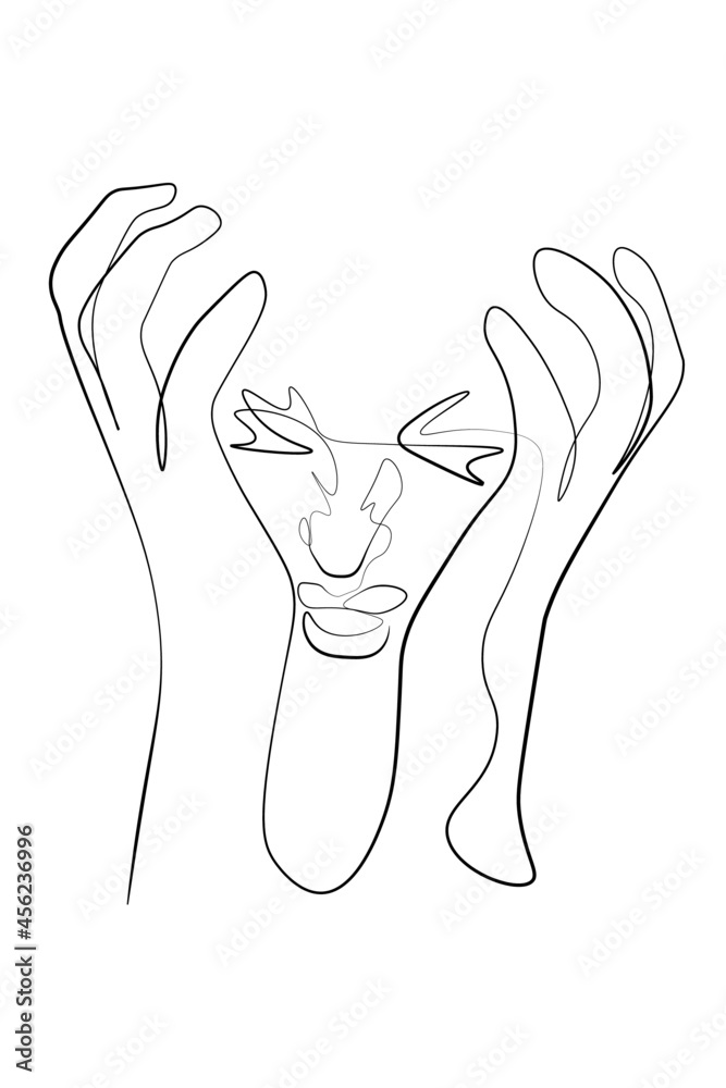 Wall mural continuous line stressed women headache depression are anxious simple line vector illustration