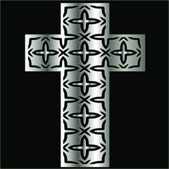 cross with patterns of metal on a black background. 