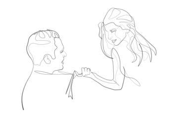 Continuous line woman and man showing love valentine vector illustration