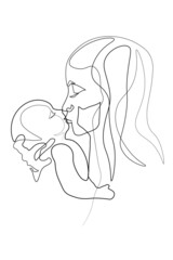 Continuous line mother holding child international mother's day simple line illustration