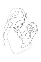 Continuous line mother holding child international mother's day simple line illustration
