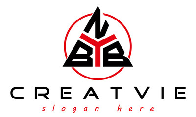 triangle badge with circle BNB letter  logo design vector, business logo, icon shape logo, stylish logo template