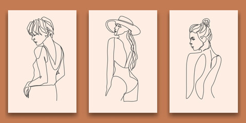 Surreal Faces Continuous line, drawing of set faces and hairstyle, fashion concept, woman beauty minimalist, vector illustration pretty sexy. Contemporary portrait