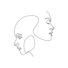 Surreal Faces Continuous line, drawing of set faces and hairstyle, fashion concept, woman beauty minimalist, vector illustration pretty sexy. Contemporary portrait