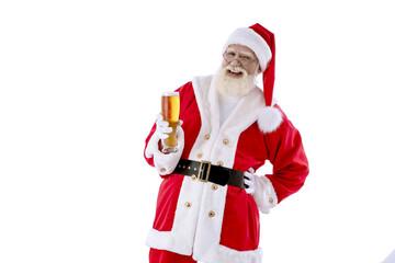 Santa Claus with a glass of beer on white background isolated