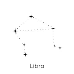 Zodiac constellation sign Libra. Celestial Astrological Horoscope symbol on white background. Vector Illustration