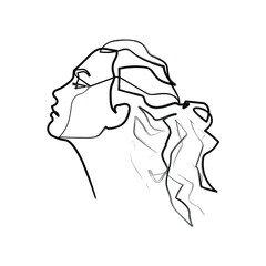 Continuous fashion one line drawing faces hair style concept. Beautiful minimalist women, vector illustration
