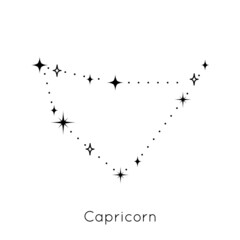 Zodiac constellation sign Capricorn. Celestial Astrological Horoscope symbol on white background. Vector Illustration