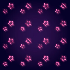 Seamless background with bright neon stars. The reflection of stars on the glass. Vector illustration.