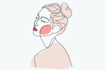 Surreal Faces Continuous line, drawing of set faces and hairstyle, fashion concept, woman beauty minimalist, vector illustration pretty sexy. Contemporary portrait
