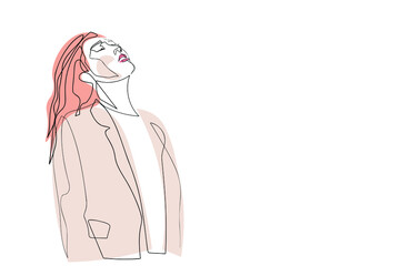 Surreal Faces Continuous line, drawing of set faces and hairstyle, fashion concept, woman beauty minimalist, vector illustration pretty sexy. Contemporary portrait