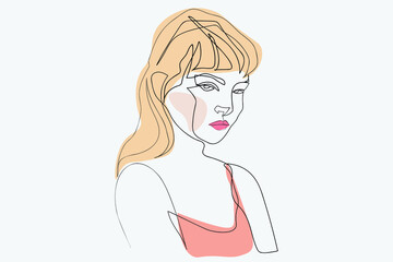 Surreal Faces Continuous line, drawing of set faces and hairstyle, fashion concept, woman beauty minimalist, vector illustration pretty sexy. Contemporary portrait