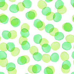 Hand Painted Brush Polka Dot Seamless Watercolor Pattern. Abstract watercolour Round Circles in Green Color. Artistic Design for Fabric and Background - 456240706