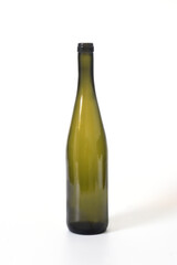 green glass bottle standing on white background