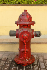 A red fire hydrant on a street
