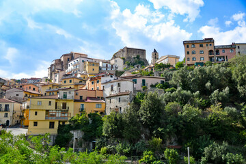 Fototapeta na wymiar Panoramic view of Oliveto Citra, a medieval village in Campania region, Italy.