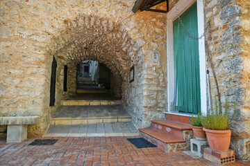 A narrow street in Oliveto Citra, an old town in the province of Salerno, Italy.