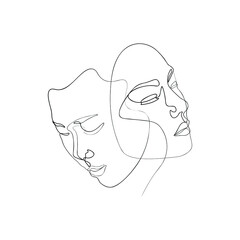 Surreal Faces Continuous line, drawing of set faces and hairstyle, fashion concept, woman beauty minimalist, vector illustration pretty sexy. Contemporary portrait
