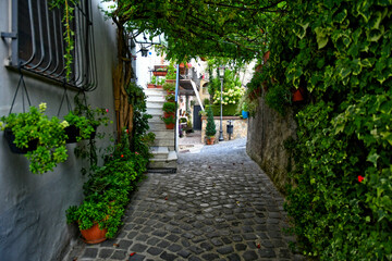 A narrow street in Contursi, an old town in the province of Salerno, Italy.