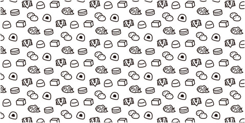 Japanese sweets icon pattern background for website or wrapping paper (Monotone version)