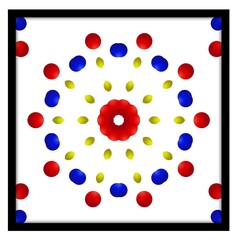 Red and Blue circle floral design.