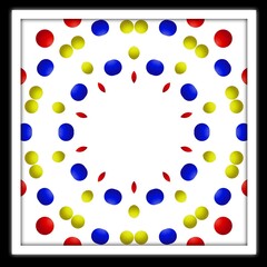 Framed pattern with red, yellow and green colours.