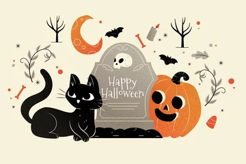 Deurstickers flat design vector illustration halloween background © Pikisuperstar