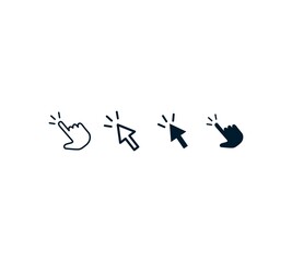 Mouse cursor arrows and hands flat style design vector icon collection