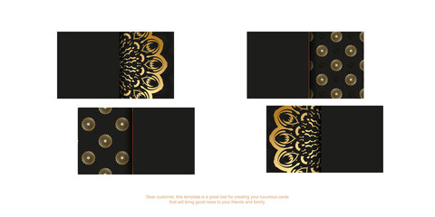 Black business business card with golden abstract pattern