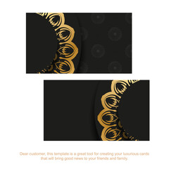 Black business business card with golden vintage pattern