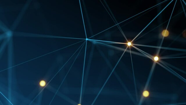 Digital Lines and Dots Connections Moving in Abstract Space. Network Grid Structure Growing Process. Light Points Flashing Bright Futuristic Technology Background Concept 3d Animation 4k UHD 3840x2160