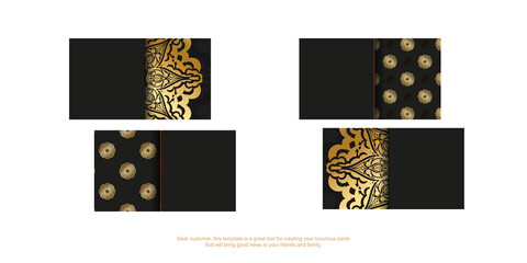 Black Business Card Template with Golden Greek Ornament