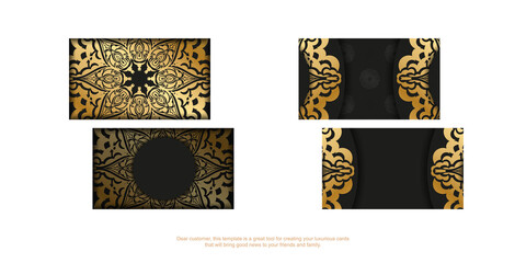 Black Business Card Template with Golden Greek Pattern