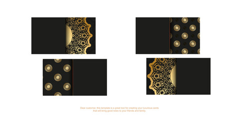 Black business card template with golden luxury ornament