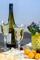 Tasting of white dry German riesling wine from Mosel river valley