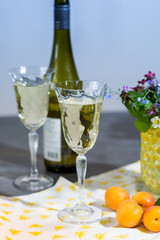 Tasting of white dry German riesling wine from Mosel river valley