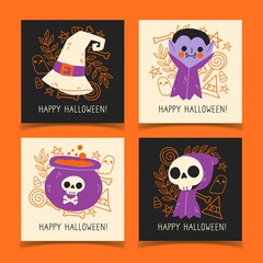 hand drawn halloween card collection design vector illustration