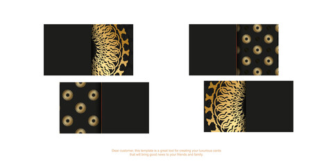 Black business card with golden indian ornament