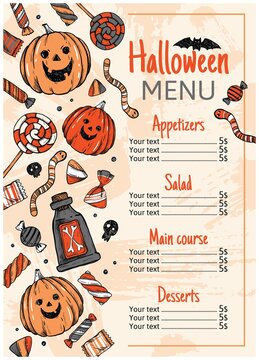 hand drawn halloween menu template design vector illustration