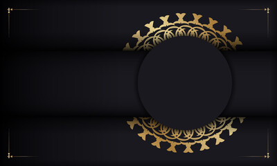 Black color banner template with gold vintage ornament