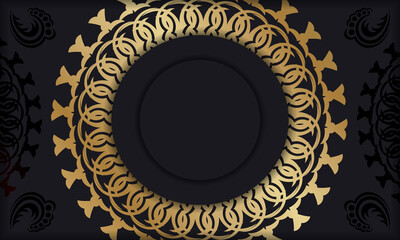 Black color banner template with golden abstract pattern