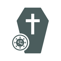 Coffin, coronavirus icon. Gray vector graphics.