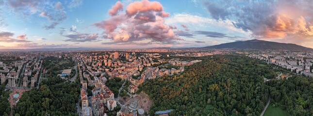 Evening sunset over Sofia city, Bulgaria - obrazy, fototapety, plakaty