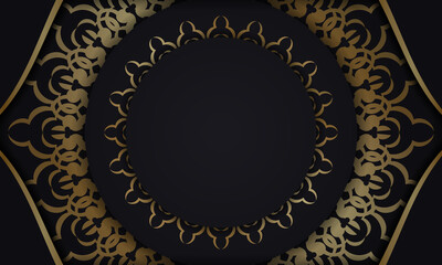 Black color banner template with golden vintage pattern