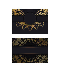 Black color brochure template with golden indian ornament